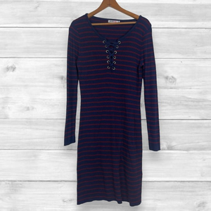 JustFab Striped Ribbed Knit Long‎ Sleeve Sweater Dress Large